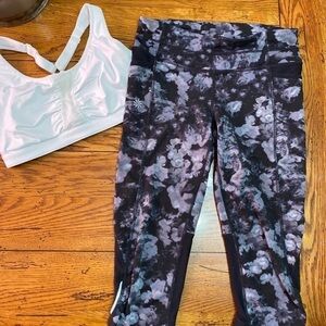 ATHLETA Women’s XS Be Free Knicker Crop Leggings Gray/Pockets. Sports Bra 34DD
